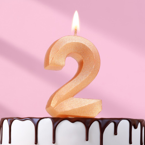 Свеча восковая "Грань" ЗОЛОТО цифра 2
