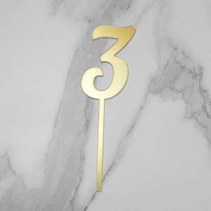 Топпер акриловый зеркальный ЦИФРА 3 золото
