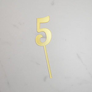 Топпер акриловый зеркальный ЦИФРА 5 золото