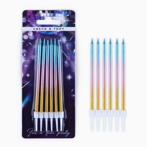 Свечи в торт MAKE A WISH голубые-фиолетовые-золото 13см 6 штук