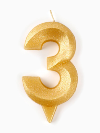 Свеча восковая "Грань" ЗОЛОТО цифра 3