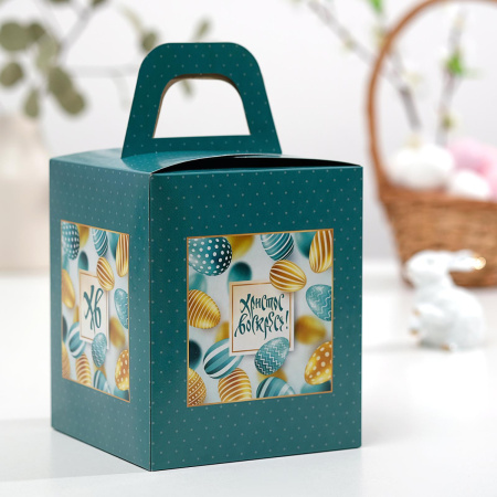 Коробка для кулича складная ХВ бирюзовая 15х15х18см