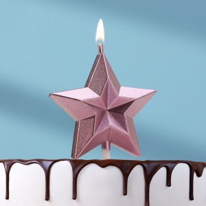 Свеча для торта ЗВЕЗДА розовое золото 10см