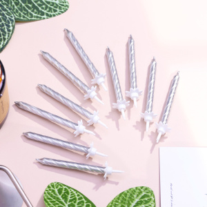 Свечи в торт Спираль СЕРЕБРО металлик 6см 10 штук