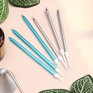 Свечи в торт "Ройс" голубые-серебро 13см 6 штук