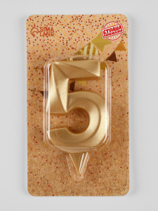 Свеча восковая "Грань" ЗОЛОТО цифра 5