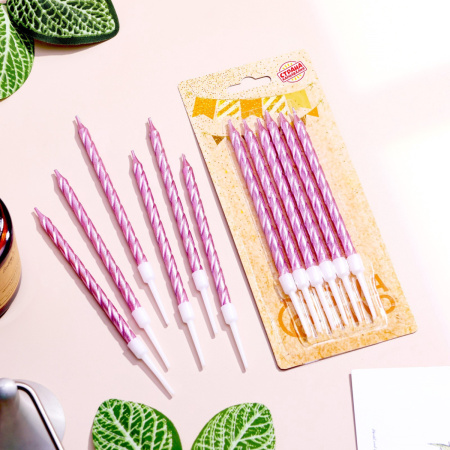 Свечи в торт Витые РОЗОВЫЙ БЛИК 11см 6 штук