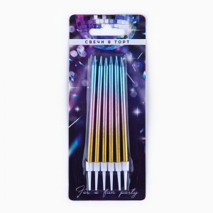 Свечи в торт MAKE A WISH голубые-фиолетовые-золото 13см 6 штук