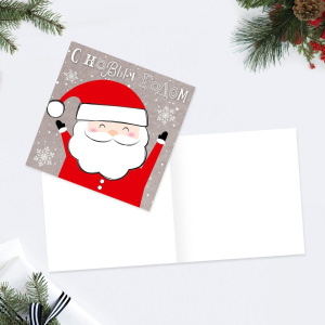 Открытка мини С НОВЫМ ГОДОМ Санта 7х7см 10 штук