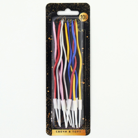 Свечи для торта коктейльные "Серпантин" РАЗНОЦВЕТНЫЕ 10 штук 15см